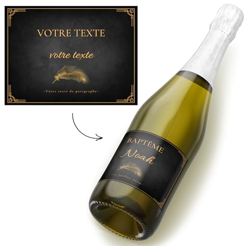 COUSIOTS Étiquettes champagne et vin personnalisées pour bouteilles (lot de 6) - ajoutez votre texte - étiquette personnalisée - grossesse - anniversaires - mariage - retraite - temoin - bapteme