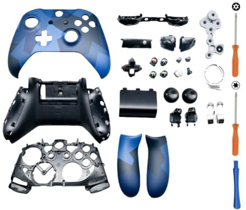 Hzxkqmil Kit de Remplacement du Coque de Boîtier Complet pour Xbox One S/X Manette (Modèle 1708), DIY Faceplate Couvercle Avant Plaques Arrière Buttons Accessories (Camouflage Bleu)