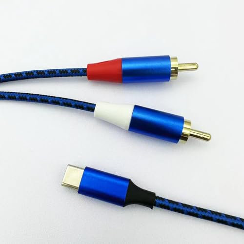 Froggen 3.3ft Blue USB Type C to 2 RCA Audio Cable, Compatible with Huawei, Samsung, Xiaomi, LG Pixel, Stereo, TV, DVD Player