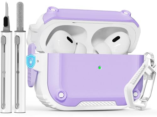 Ljusmicker for AirPods Pro 2nd/1st Generation Case Cover with Cleaner Kit,Secure Lock Protective Case for Apple AirPod Pro 2/1 Gen,AirPods Pro Case for Women Girls with Keychain(2019/2022/2023)-Purple