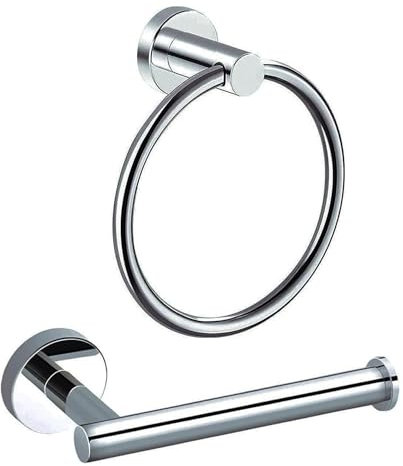 Stainless Steel Toilet Roll Holder, Towel Rail Set | Durable Wall Mounted Towel and Toilet Roll Holder | Rustproof and Waterproof Bathroom Accessories | Modern Storage Designs