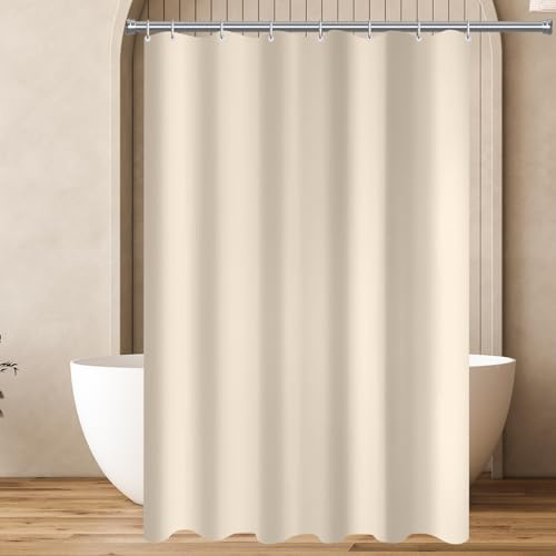 Lerores Duschvorhang 100x190 cm Beige,Beschwerter Saum Antischimmel Textil,Wasserabweisend,Waschbar Polyester Stoff Badevorhänge für Badezimmer,Badewanne mit 8 Duschvorhangringe