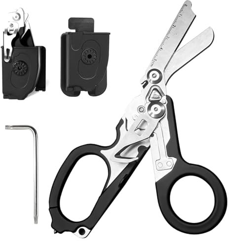 Trauma Schere Multitool Rettungsschere mit 6 Praktischen Funktionen Faltbare Scherenzange aus Edelstahl,Raptor Response Notfallschere,Rettungsdienst Schere Raptor mit Holster,Rescue Scissors Tools