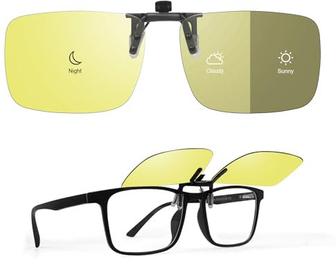 TEMSO Clip on Day Night Driving Glasses, Polarized Anti-Glare Clip-on Night Vision Glasses for Men Women,Idea for Driving Fishing Filter Dazzling Glare from Headlights|Clear Vision|UV400|Flip up