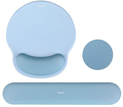 MOSISO Wrist Rest Support for Mouse Pad&Keyboard Set, Circle Curved Ergonomic Mousepad&Coaster Non-Slip Base Home/Office Pain Relief&Easy Typing Pad with Soft Cloth&Raised Memory Foam, Air Blue