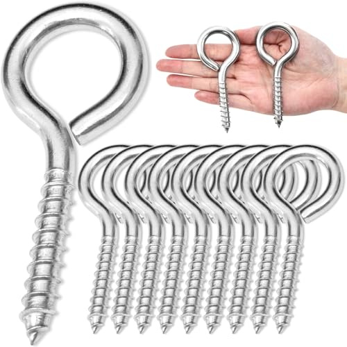 ACCZIO 10 Stück 4 Zoll Schraubaugen M8 304 Edelstahl-Augenmuttern, Hochfestigkeits-Schrauben, Augenhaken-Schrauben, Innenseitig & Außenseitig Verwendung (10, M8-4inch)