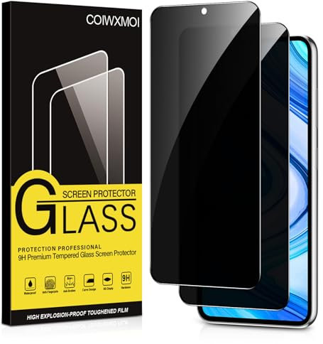 Coiwxmoi Protector Pantalla Privacidad para Xiaomi Redmi Note 9 Pro/9 Pro Max/9S 4G Cristal Vidrio Templado Antiespia 9H Dureza Anti-Arañazos Protectora Película Sin Burbujas Privacy,2 Piezas