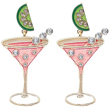 QIAOLEHUI Martini Earrings for Women Watermelon Wine Glass Dangle Earrings Sparkly Crystal Earrings Wine Bottle Earrings Rhinestone Jewelry Christmas Gifts