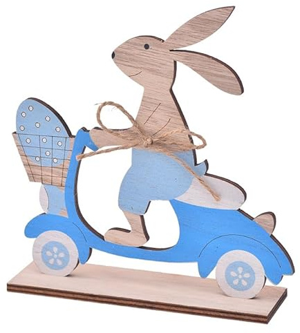 ACAREY Osterdeko Holz Ostern Deko Figuren, Frühlingsdeko Hase Fährt Auto Deko Tischdeko, 3D Osterhasen Holz Kaninchen Vogel Huhn Figuren für Osterdekoration, Baumdeko, Heimdeko, Partydeko (Blau)