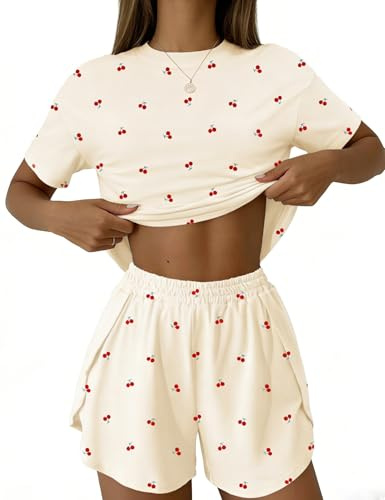 IECCP Pyjama court pour femme - Ensemble de pyjama d'été - Vêtement de nuit, abricot cerise, XL