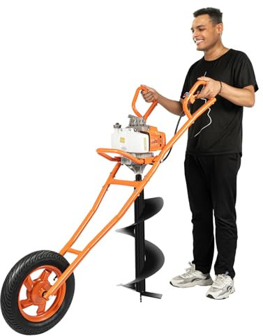 Atnhyruhd 2.2kW 63CC Benzin Erdbohrer Schubkarren Erdlochbohr Erdbohrer mit Handwagen 2-Takt Gasbetriebener Erdbohrer Erdbohrgerät Pfahlbohrer 1.3L Kraftstofftank Bodenbohrer Set