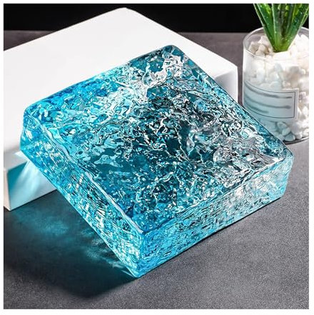 ZNQNDSR Square Sided Crystal Bricks Ice Crystal Textural Clear Colored Glass Blocks for Bar Hotels Office House Partitions(Light Blue)
