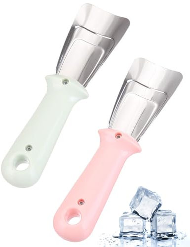 KEMUZ 2PCS Raschietto per Ghiaccio per Frigorifero e Congelatore, in Acciaio Inox con Impugnatura Ergonomica, Compatibile con Samsung/Electrolux/Indesit, Verde e Rosa