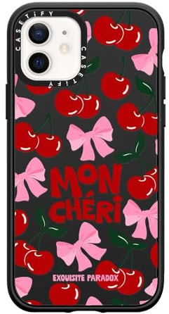 CASETiFY Impact Case for iPhone 12 / iPhone 12 Pro [4X Military Grade Drop Tested / 8.2ft Drop Protection/Compatible with Magsafe] - Mon Cheri Cherries - Clear Black