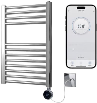 Greened House Chrome Electric WiFi Heated Towel Rail 400mm W x 600mm H | Smart WiFi Controlled, Flat Design, 7 Day Programming, App Compatibility