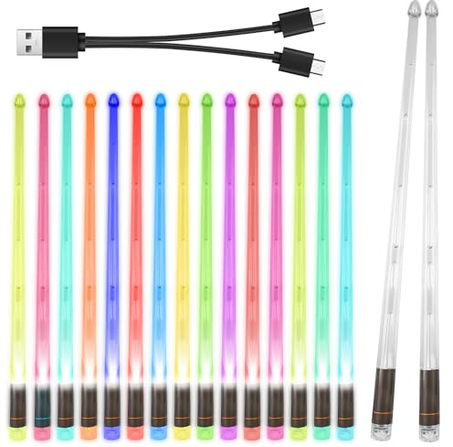 1 Paar 5A LED Leuchten Trommelstock, Cool Leuchtende Schlagzeug Sticks, Beleuchtete Drumsticks, mit Ladefunktion Leucht, für Drum Set, Musikinstrumente Groß Angelegte Nachtveranstaltungen(15 Farben)