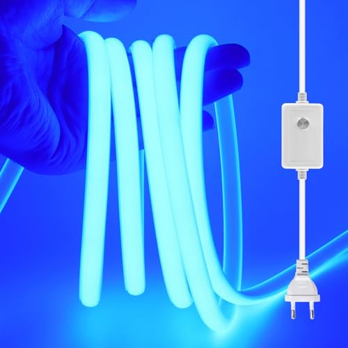 XUNATA Dimmbar COB Neon LED Streifen, 230V 288LEDs/m Superhell Hohe Dichte IP65 Wasserdicht Diffusion Flex COB LED Leiste Lichtband Strip für Hausbeleuchtung Party DIY Deko (Blau, 1M)