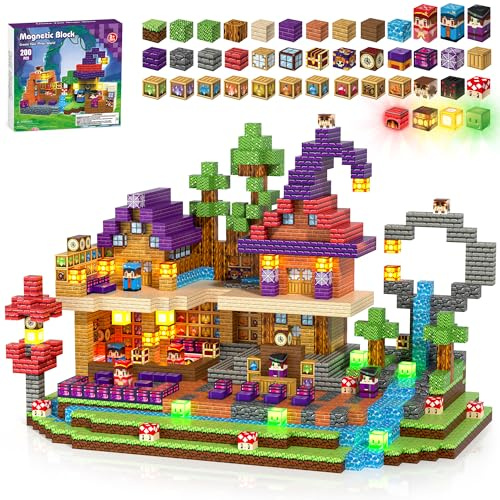 Kryzomat Magnetische Bausteine Leuchtend 200PCS, Magnetbausteine ab 3 Jahre | Magie Thema, Magnetic Building Blocks mit Licht, Magnet Cubes für Kinder Jungen Mädchen, STEM Magnet Spielzeug