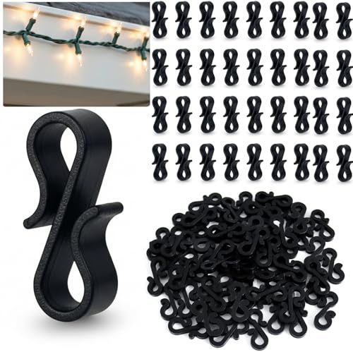 150 Pcs Gutter Hooks for Outdoor Lights Hooks for Fairy Lights S for Hanging Black Plastic S Gutter Clips Christmas Light Hook Outdoor Party Garden Fairy Light