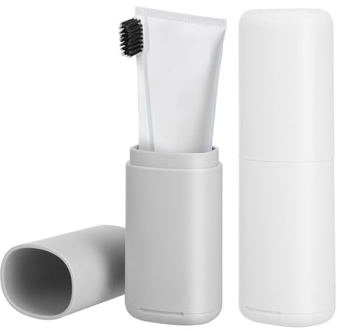 Veemoon 2 Pcs Toothbrush Travel Holder Case with Large Capacity Portable Lightweight PP Material Secure Seal for Toothbrush and Toothpaste Storage for Travel and Camping White and Light