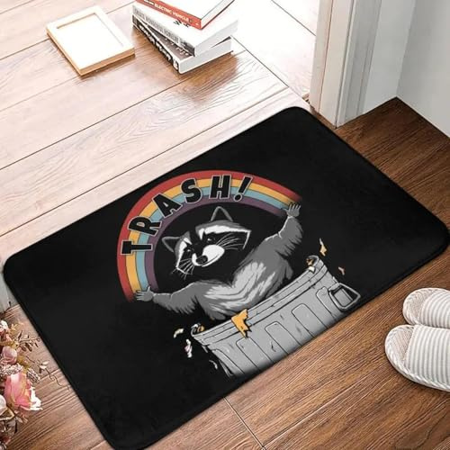 EAEQKOUC 3D Retro Live Fast Eat Müll Waschbär Vorderboden Tür Eingangsmatten Indoor Waschbär Panda Badezimmer Küche Fußmatte Garten Teppich-60x90cm