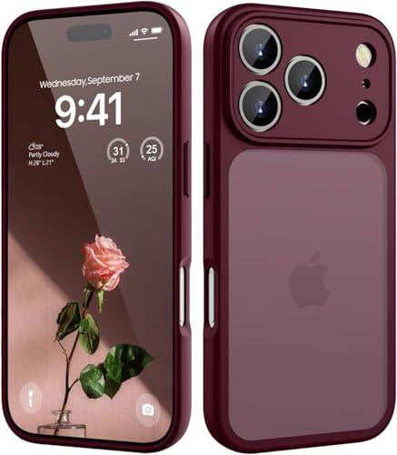 HGH für iPhone 17 Pro Max Hülle, Dunkel Rot | Vollständiger Kameraschutz Stoßfest Kratzfest Anti-Fingerabdruck Transluzente Rückseite Matt Handyhülle für iPhone 17 Pro Max