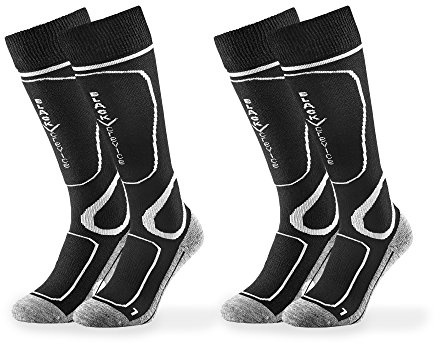 Black Crevice Skisocken I Damen & Herren-Skisocken in verschiedenen Farben & Größen I Snowboadsocken mit Spezialpolsterung an den Belastungszonen I klimaregulierend & atmungsaktiv I 2 Paar, noir/blanc, 31-34