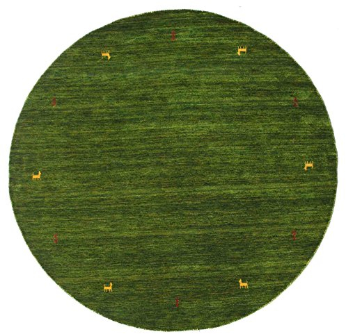 RugVista, Gabbeh Loom Two Lines, Teppich, Mittelflor, ∅ 200 cm, Rund, Gabbeh, Wolle, Flur, Schlafzimmer, Küche, Wohnzimmer, Grün, Dunkelgrün