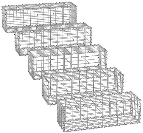 SONGMICS Gabionenkörbe, Drahtkörbe mit 5 x 10 cm Maschenweite für Steine, verzinkt, Gartendekoration Distanzhalter, 100 x 30 x 30 cm, 5er Set, silber GGB533V1