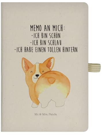 Mr. & Mrs. Panda DIN A5 Baumwoll Notizbuch Corgie Po - Geschenk, Hundemotiv, Eintragebuch, Motivation, Hunderasse, Hundeliebe, Wauwau, Hundespruch, Sprüche, Adressbuch, Selbstliebe, Hundemama, Kladde