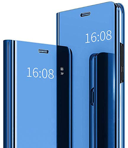 MadBee Funda Xiaomi Redmi Note 7 [Protector Pantalla], Fundas de Espejo Elegante Brillante Standing Flip Carcasa Cover Carcasa Funda Case para Xiaomi Redmi Note 7 (Azul)