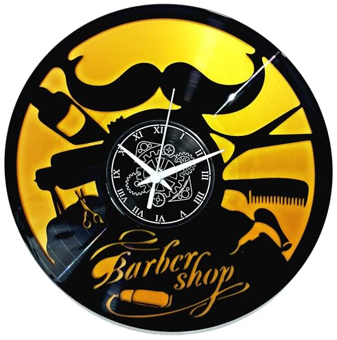 Instant Karma Clocks - Vinyl Wanduhr Vintage Schallplatten-Design handgemachte Dekor Friseur Modernes Design Barber Shop Bart Friseursalon (Schwarz und Gold B2)