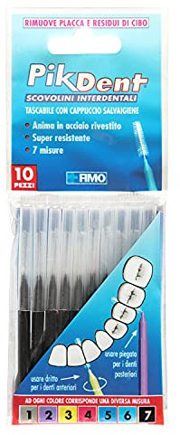 Pikdent Scovolini Interdentali - Anima In Acciaio Rivestito E Setole In Tynex - Misura 7 Conico - Scovolini, Nero, 1,2 mm, 10 Unità