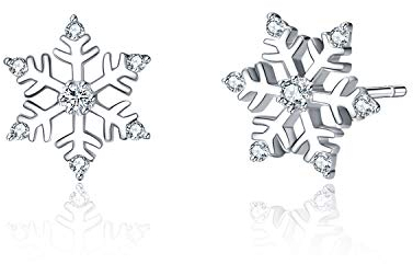 Damen Schneeflocke Ohrstecker 925 Sterling Silber Winterschmuck Erntedankfest Weihnachts Geschenk (Schneeflocken Ohrstecker)