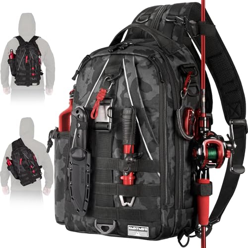 Ghosthorn Angelausrüstung Rucksack Aufbewahrungstasche – Angeltasche mit Rutenhalter Schultertasche Tasche, Größe L (41,9 x 29,4 13,4 cm); Incognito-Camouflage, Large (16.5*11.4*5.4inch)