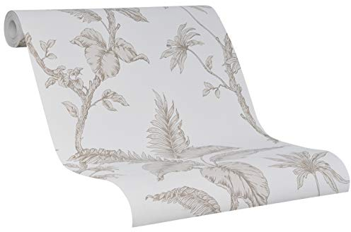 Tapete Beige Braun Vliestapete Botanic mit Blumen Blätter Pflanze für Schlafzimmer Wohnzimmer oder Küche 10,05m x 0,53m Floral Neu