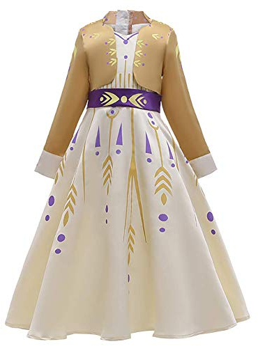 OBEEII Mädchen Prinzessin ELSA Anna Kleid Eiskönigin 2 Kostüm für Cosplay Karneval Kostüme Party Weihnachten Verkleidung Halloween Festkleid Fancy Dress Up Outfits Gelb 9-10 Jahre