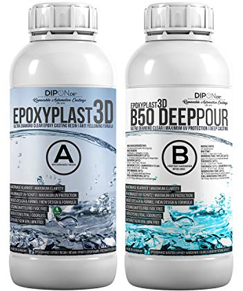 0,75 KG Resina epoxi ultra transparente EpoxyPlast 3D B50 DEEP POUR de dos componentes I Efecto agua I Excelente protección UV I Joyería I Resina de colada I Cristal transparente Producto