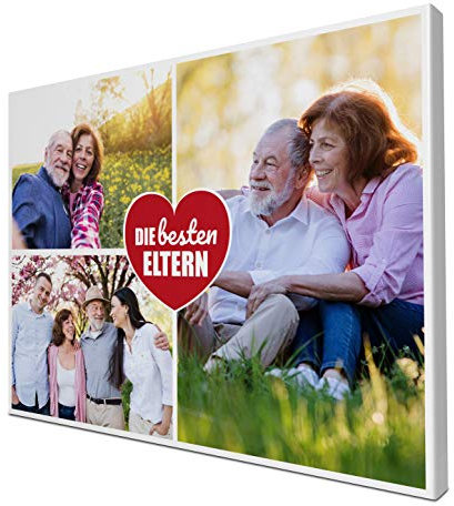 wandmotiv24 Leinwandbild 260 g/m ² - Foto-Collage mit 3 Fotos - Fotogeschenk für Mutter und Vater - Geschenk für Eltern - Kunstdruck querformat 40x30cm (BxH) - Die besten Eltern - M0030