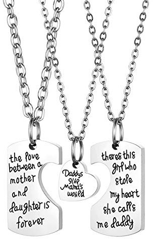 JewelryWe Schmuck 3pcs Familie Halskette Dog Tag Liebe Herz Puzzle Edelstahl Anhänger Kette für Vater Tochter Mutter Schmuckset Geschenk Silber