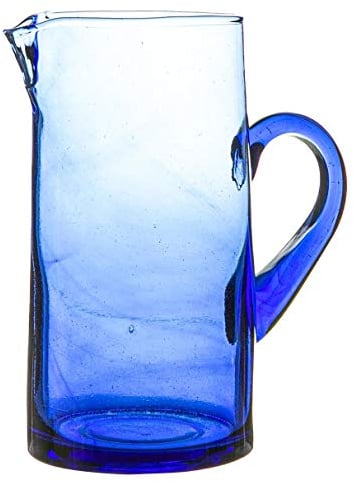 Nicola Spring Jebel Jug en Verre recyclé - Cuisine de jus d'eau Marocaine Service Pichet - 1 Litre - Bleu