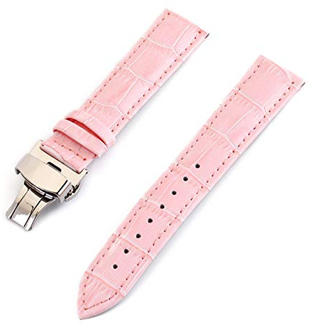 Leder Uhrenarmbänder 12-24mm Faltschließe Stahl Schliesse Armband Handgelenkgurt Rosa, 19mm