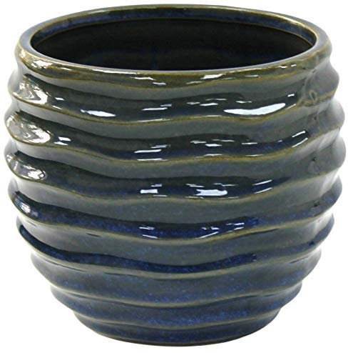 Rammento 14cm Rippled Reactive Glaze Plant Pot - Medium Ceramic Flower Pot in Blue, Ideal for Indoor or Outdoor Use, Perfect for Bulbs, Flowers, or Herbs, Unique Reactive Glazed Finish