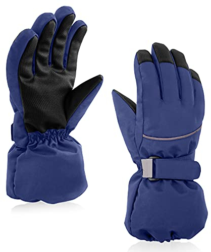 SEYUFN Kinder Winterhandschuhe Jungen Skihandschuhe Warme Mädchenhandschuhe mit Fleecefutter wasserdichte Skischutzhandschuhe Sporthandschuhe 4-14 Jahre(Navy blau,L(11-14 Jahre))