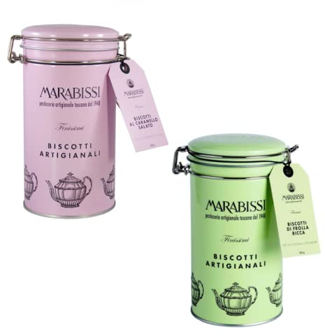 Marabissi | Galletas Artesanas: Caramelo Salado Lata Metálica | Mantequilla Clásica con Mantequilla Lata Metálica - 2 x 200 Gr