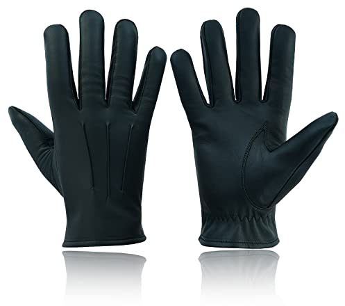 Herren Lederhandschuhe für Polizei, hochwertig, weich, echtes Leder, ungefüttert, Schwarz, Schwarz , 95