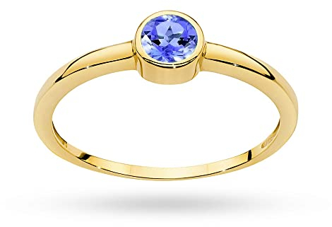 MARKO Klassischer Damenring aus Gold mit 0,35 Karat Tansanit, 14 Karat Gold (585) | Goldring mit Box | Goldring für Frauen (Tansanit, 62 (19.8))
