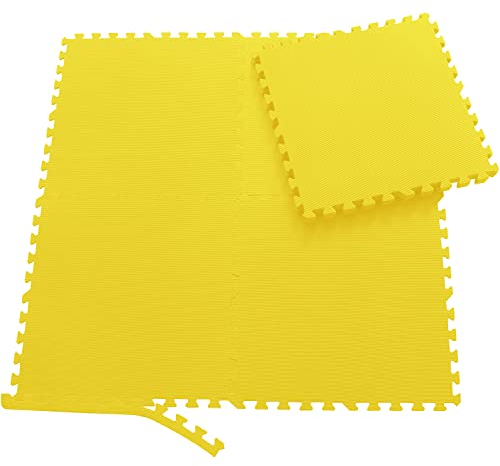 Sporttrend 24® 4 Schutzmatten ohne Randstücke in gelb 60x60x1cm | 1,44qm | Bodenschutzmatte Unterlegmatte Puzzlematte für Fitnessgeräte Sportgeräte Trainingsgeräte
