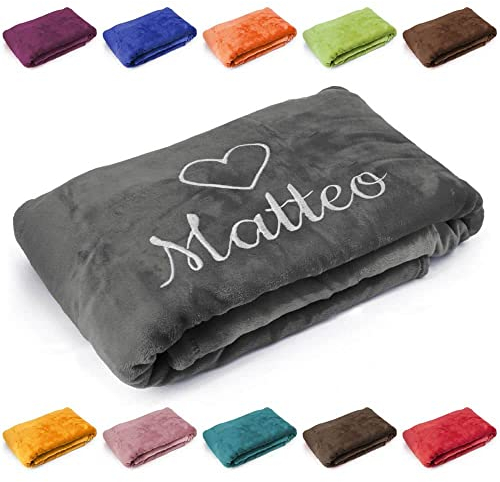 Deitert Kuscheldecke 'Herz' - Geschenk zu Valentinstag, Geburtstag, Hochzeitstag, hochwertig Bestickt, 200cm x 150cm extra weiche und gemütliche Sofadecke/Wohndecke, Farbe: Anthrazit