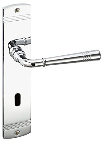 1 Set Türgriffgarnitur FREJA Chrom poliert Buntbart (BB) Türbeschlag auf Langschild Türklinke Vintage mit Befestigungsmaterial von Sotech